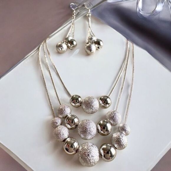 925 Sterling Silver Beaded Necklace & Earrings Set – Timeless Elegance - Picture 1 of 16
